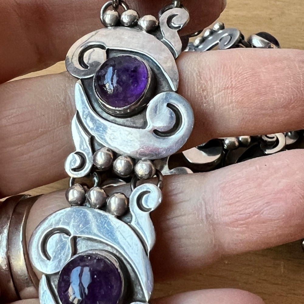 FELIPE MARTINEZ TAXCO 1940'S AMETHYST STERLING NECKLACE AND BRACELET SET MEXICO - Picture 10 of 16